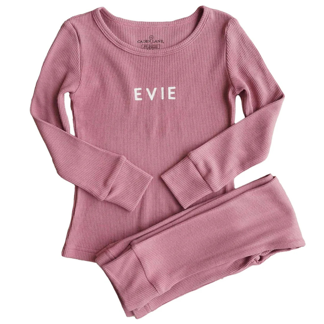 Boysenberry Bamboo Waffle Personalized Two Piece Pajama Set | Caden Lane