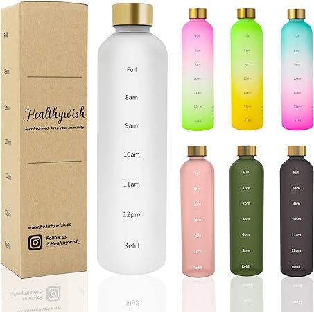Healthywish - Time Marked Cute Water Bottles For Women And Men, BPA Free Aesthetic & Frosted Wate... | Amazon (US)