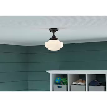 allen + roth 1-Light 8.62-in Dark Oil-Rubbed Bronze Incandescent Semi-flush Mount Light | Lowe's