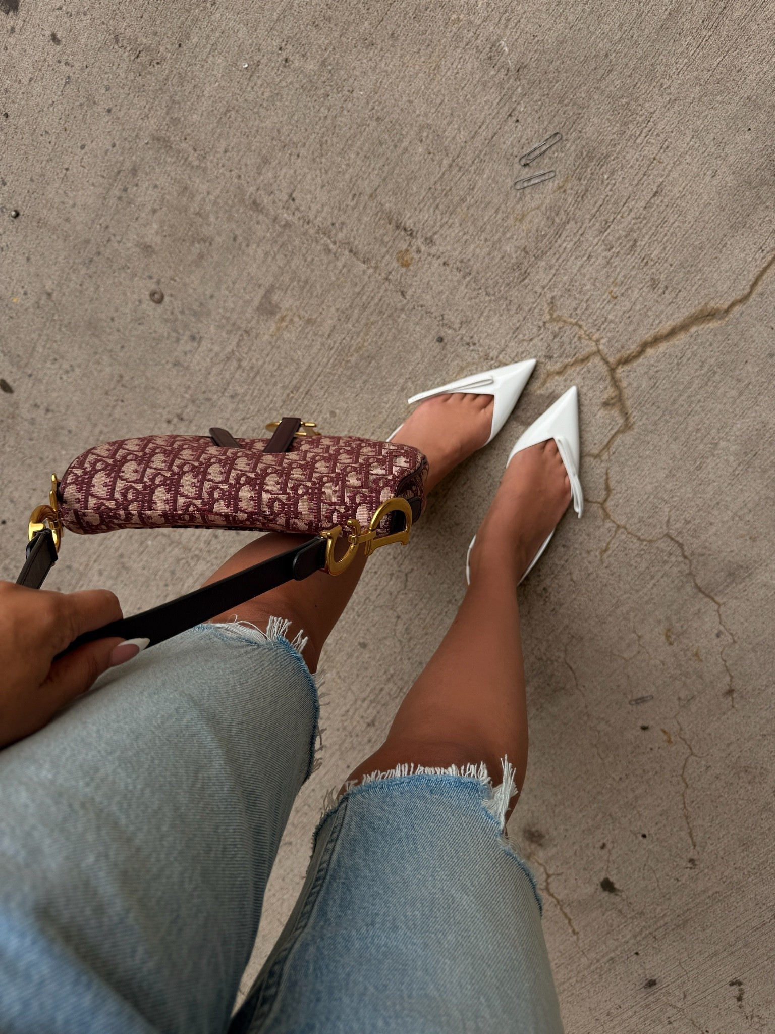 Favorite white heels! Love that they’re a kitten heel and so comfy! They go with everything and still so chic with denim shorts. They’re true to size.