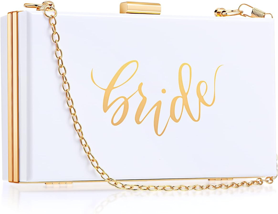 Amylove Bride Purse Bride Acrylic Clutch Purse Bridal Shower Gold Lettering Women Evening Shoulde... | Amazon (US)