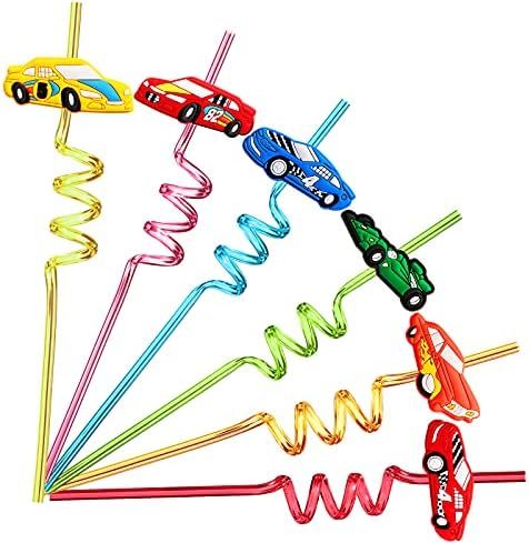 24 Race Car Drinking Straws for Kids Boys Racecar Wheels Birthday Party Supplies Favors with 2 PCS C | Amazon (US)
