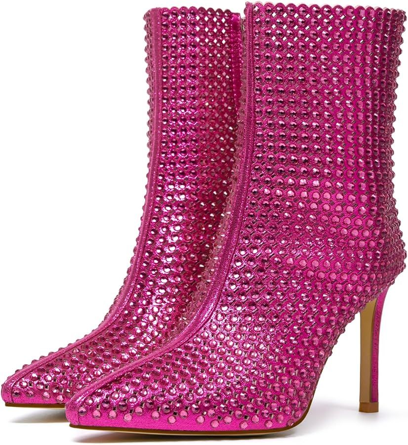 Rhinestone Boots Hot Pink Rhinestone Heels Pink Rhinestone Boots Rhinestone Ankle Boots Pink Stil... | Amazon (US)