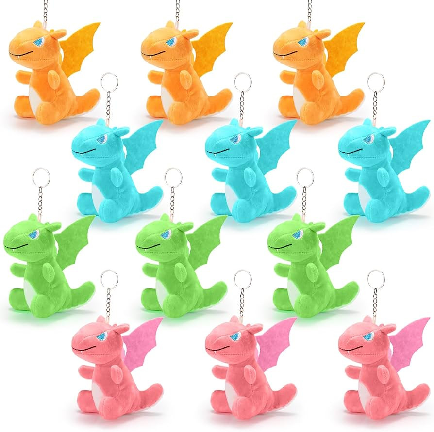 12 Pcs Dragon Plush Stuffed Animals Bulk Valentine's Day Gift Cute Dinosaur Plush Keychain for Pr... | Amazon (US)