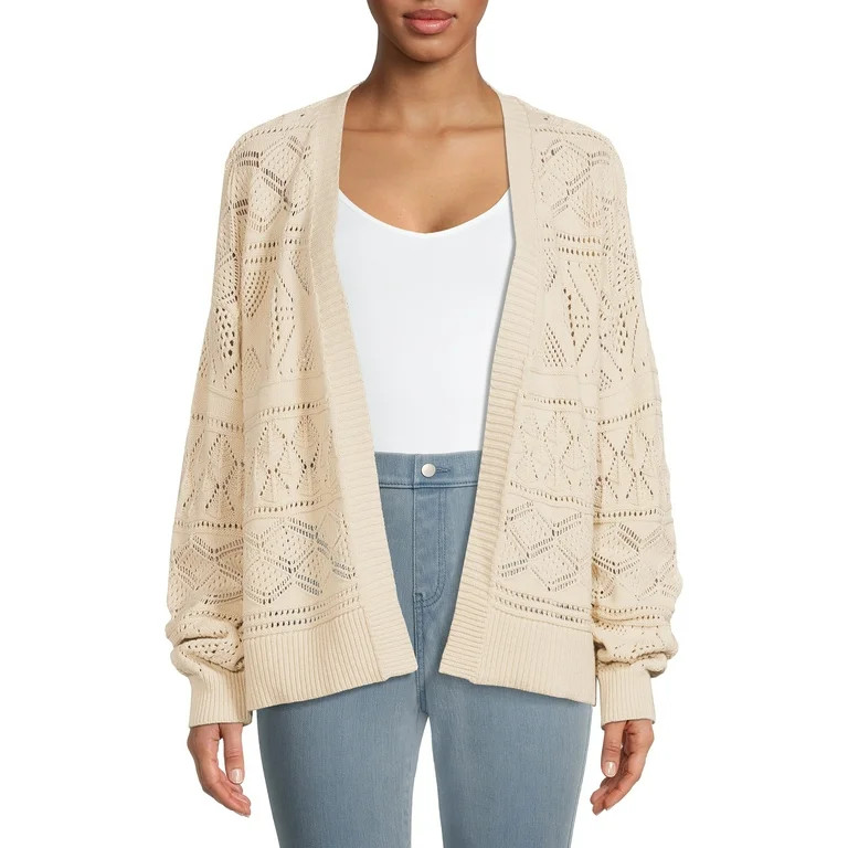 Time and Tru Women's Pointelle Cardigan with Long Sleeves | Walmart (US)