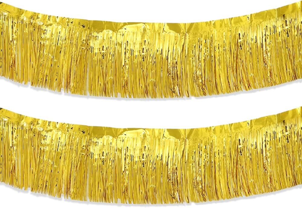Gold Foil Fringe Garland 10FT 2packs, Metallic Foil Tinsel Fringe Banners for Parade Float Decora... | Amazon (US)