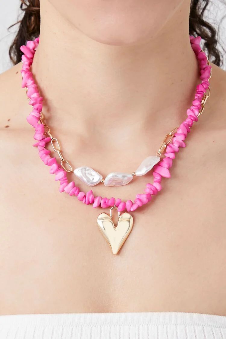 Layered Faux Pearl Heart Necklace | Forever 21 (US)
