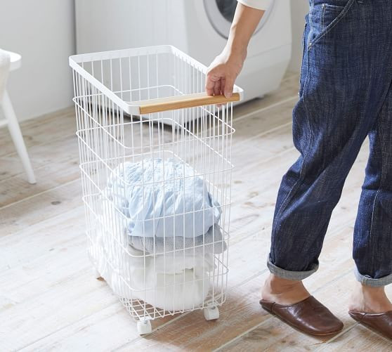 Tosca Slim Rolling Laundry Basket, White | Pottery Barn (US)