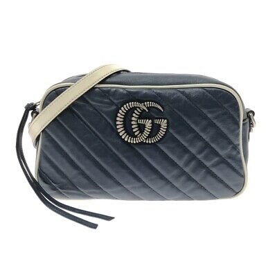 Auth GUCCI GG Marmont 447632 Dark Navy White Leather Shoulder Bag  | eBay | eBay US