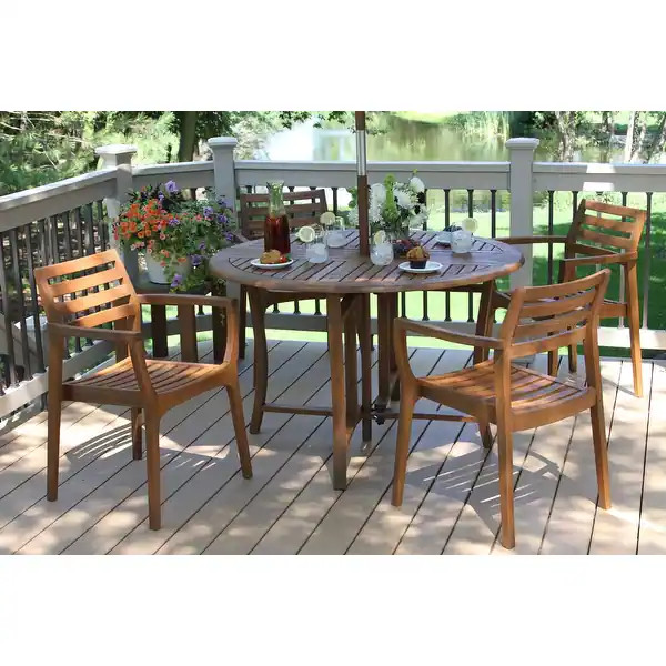 Eilaf 5 pc. Eucalyptus Folding Dining Table and Stacking Chairs | Bed Bath & Beyond