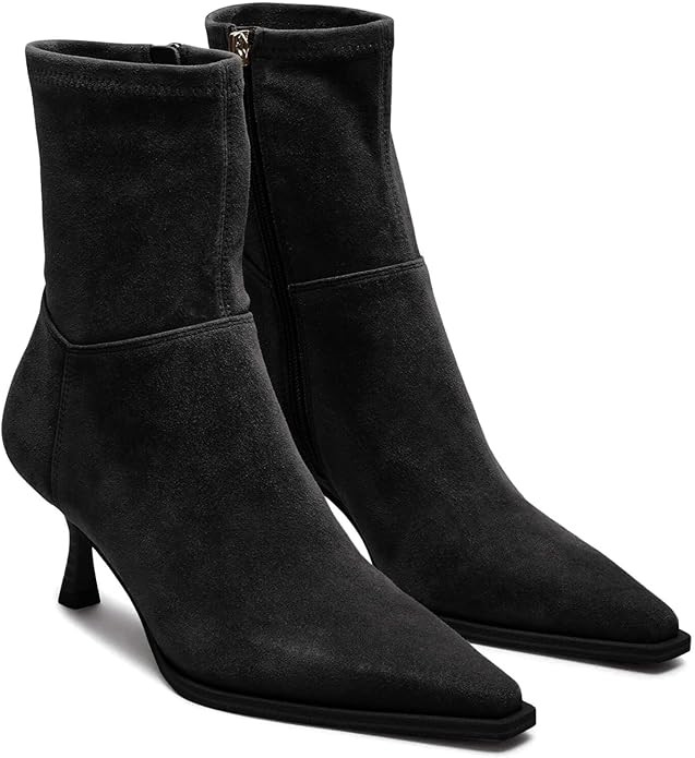 Coutgo Womens Kitten Low Heel Ankle Boots Pointed Toe Side Zipper Short Booties Fall Shoes | Amazon (US)