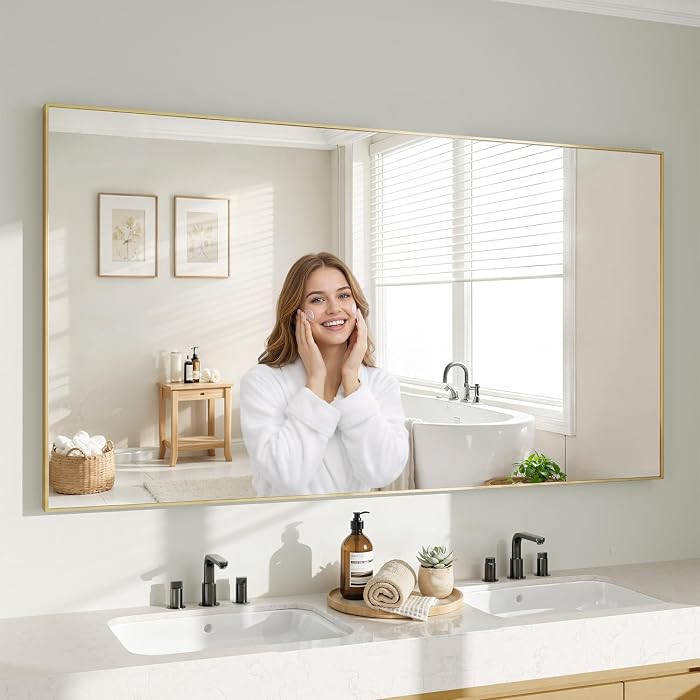Koonmi Gold Mirrors for Wall, 30x60 Inch Bathroom Mirror, Rectangular Wall Mirror for Living Room... | Amazon (US)