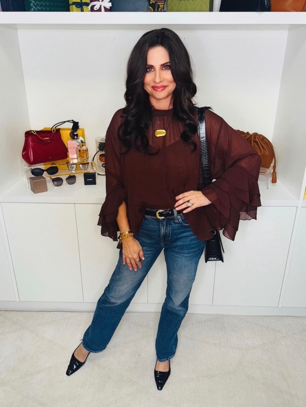 My date night look. Boho style chiffon top. Sm , jeans 25 #datenightinspo #bohostyle 

#LTKOver40 #LTKootd #LTKPetite

#LTKPetite #LTKSaleAlert #LTKgrwm
