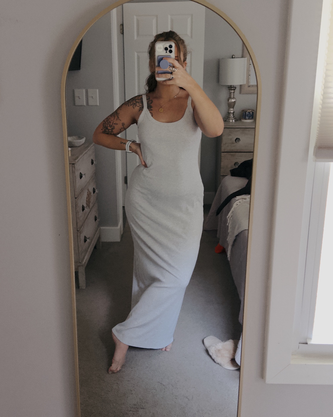 Still LIVING for this summer maxi dress from Aerie!!😍😍 The most comfortable dress I’ve worn this summer! The partial low back is soooo sexy, too! I’m wearing size L but probably could’ve done a Medium. I just don’t like things too tight to me!😊