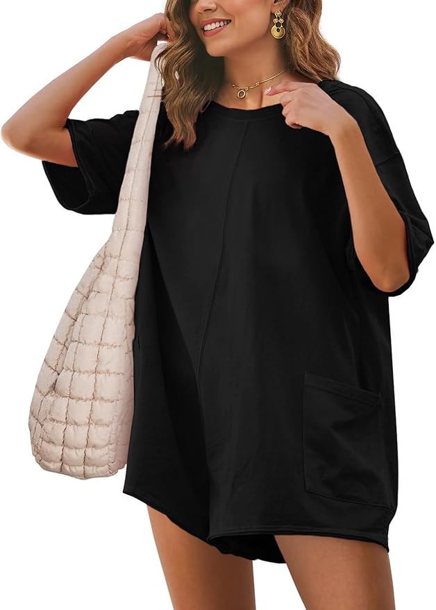 Glamaker Women's Summer Oversized Tee Romper Casual Workout Athletic Romper Onesie Backless Loose... | Amazon (US)
