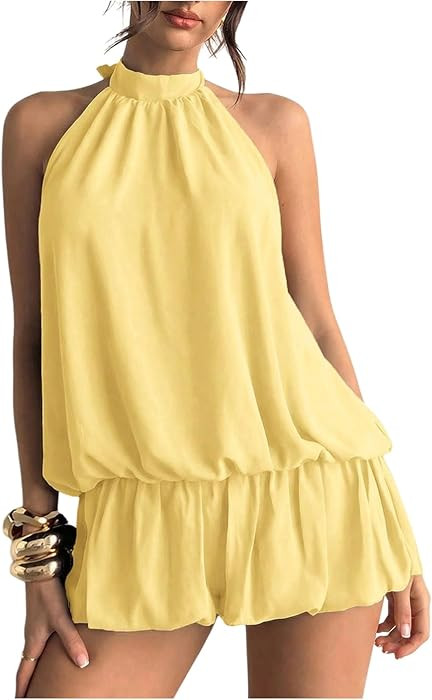 Floerns Women's Y2k Summer Halter Dress Tie Open Back Sleeveless Ruffle Hem Bubble Going Out Mini... | Amazon (US)