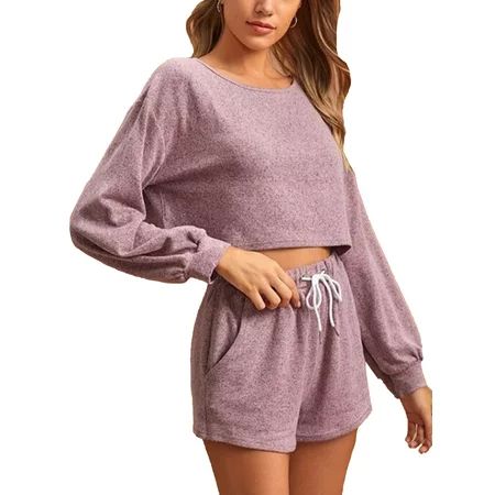 Sexy Dance Womens Round Neck Lounge Wear Set Long Sleeve Sweatshirt Crop Tops and Shorts 2 Piece Swe | Walmart (US)