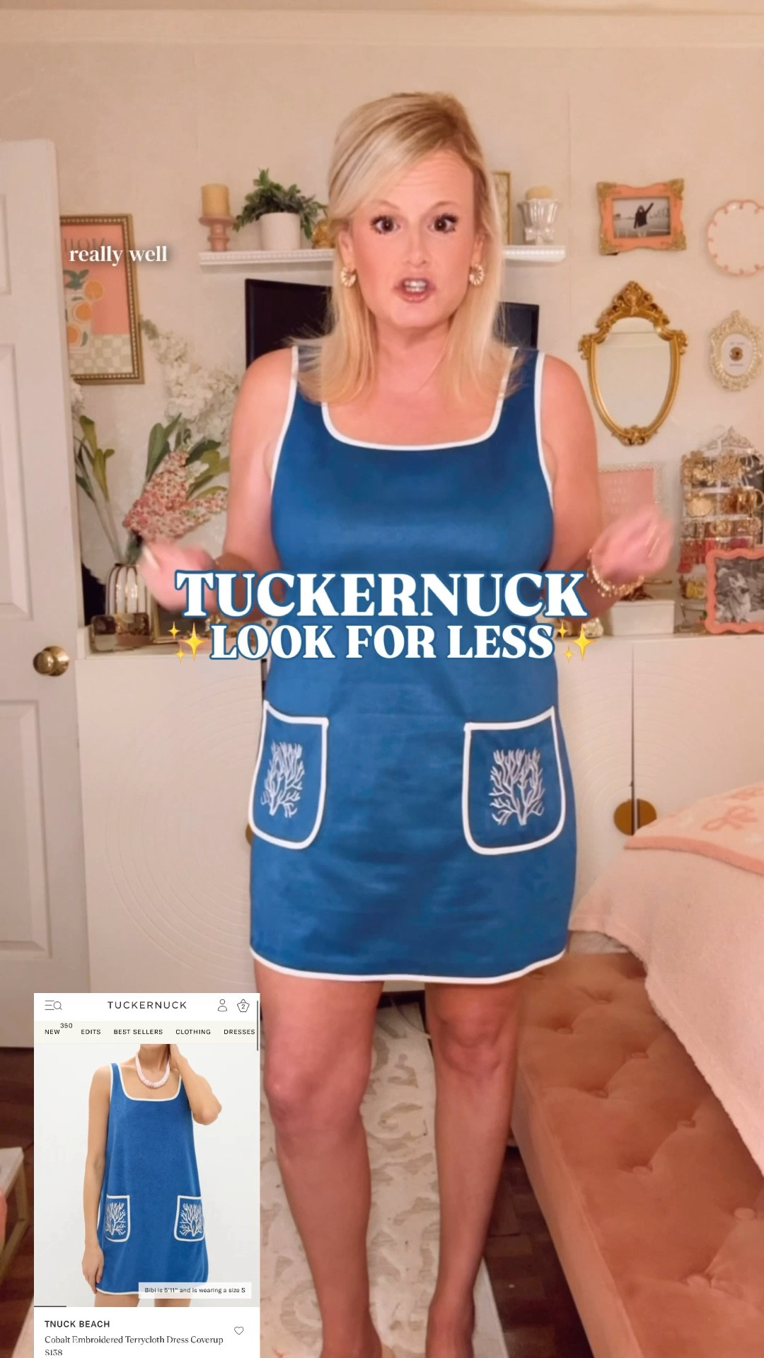 The Tuckernuck Cobalt Embroidered Terrycloth Coverup Is $138. This One Is on Amazon. For Way Less. 💙

The cobalt. The white contrast trim. The shift silhouette. The embroidered coral patch pockets. Thin terry feel. Lightweight and easy shift silhouette but for beach and pool days.

Picture it. You are on the pool deck at a resort that has no business being in your budget. You throw this over your swimsuit and suddenly the whole look is intentional. Cobalt and coral embroidery against white trim. You look like you packed well. You look like you always pack well.

Your beachside town Saturday. Your lake house long weekend. Your resort lunch straight from the water.

I am in a medium. I am 5’4” with legs that run a little long for my height. If you want more length or plan to wear her as a casual dress, size up.

Four colors. She could be at your door before your next beach trip if you move today.

The woman who finds this already knows that cobalt and coral embroidery does not need a Tuckernuck price tag to turn heads. She just needs the right find. ✨

Tuckernuck look for less, Tuckernuck dupe, Tuckernuck coverup dupe, Tuckernuck terrycloth dupe, vacation outfits beach, vacation dress women, beach coverup women, beach coverup dress, pool coverup women, swim coverup dress, terry coverup dress, embroidered coverup, resort wear women, resort dress women, preppy beach outfit, preppy coverup, coastal grandmother outfit, lake house outfit, lake house dress, summer vacation outfit, cruise outfit women, pool party outfit, nautical outfit women, coastal style women, beach dress women, designer look for less, affordable resort wear, Amazon beach finds, Amazon fashion finds, vacation outfit women, spring break outfit, beach vacation outfit

#LTKFindsUnder50 #LTKFindsUnder100 #Tuckernuck #LookForLess #BeachCoverup #ResortWear #VacationOutfit

#LTKSeasonal #LTKSwim #LTKTravel