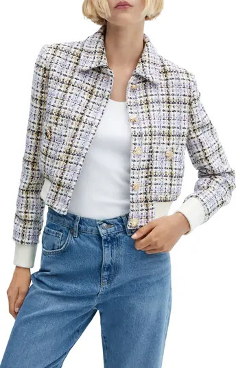 Plaid Tweed Crop Bomber Jacket | Nordstrom