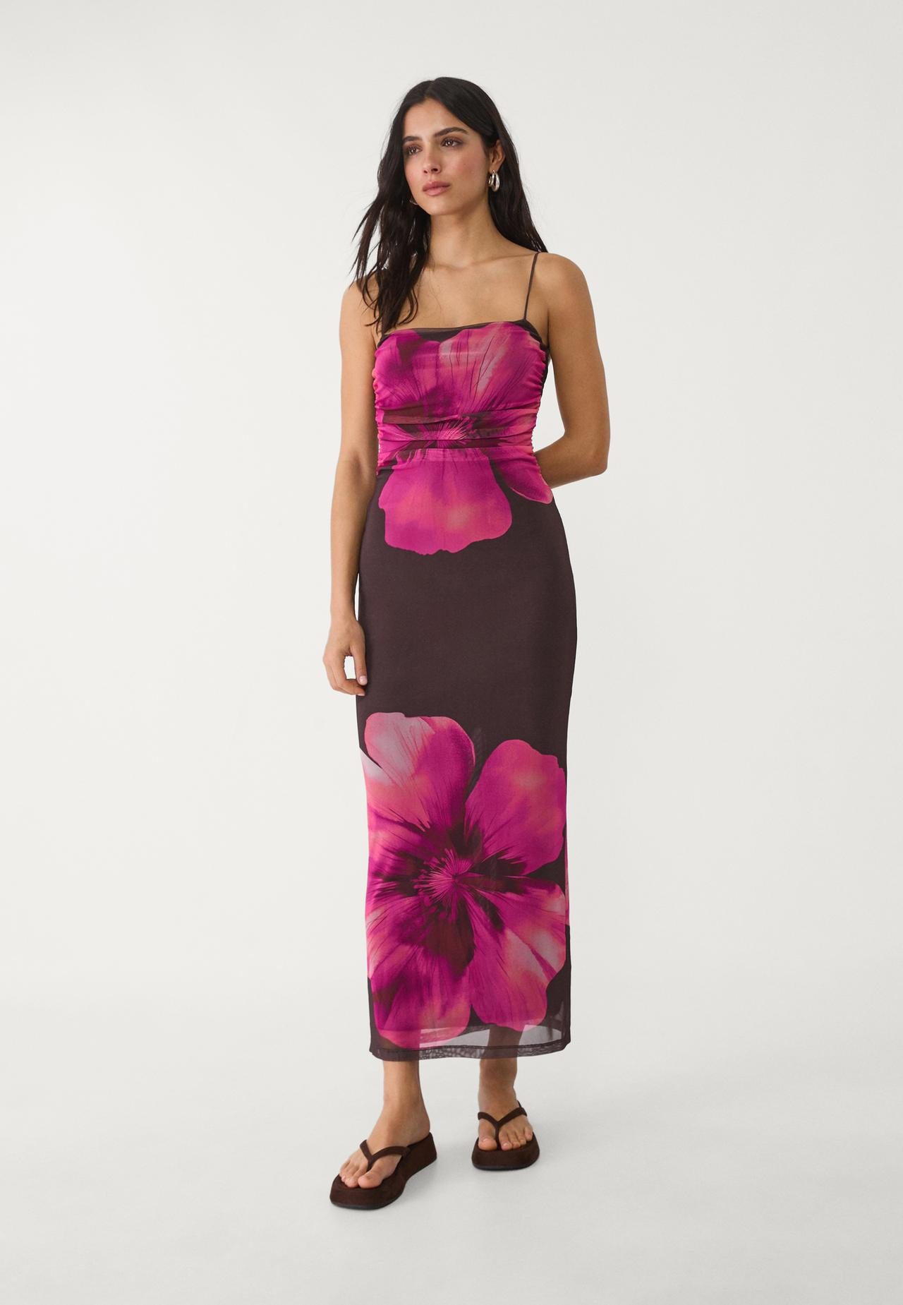 Langes Tüllkleid mit Print | Stradivarius DE