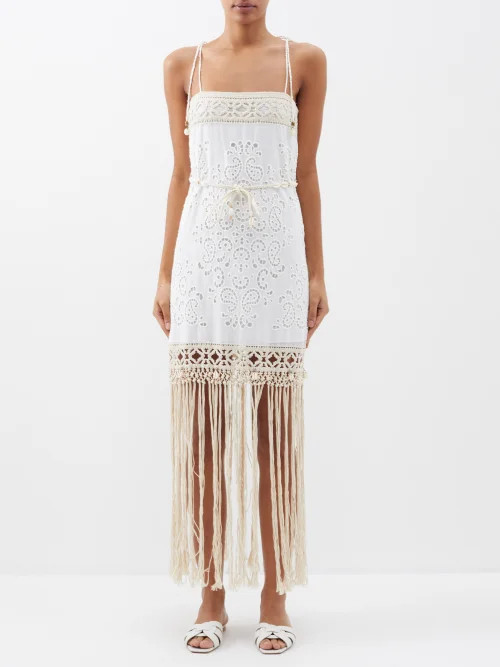Zimmermann - Vitali Fringed Embroidered-lace Cotton Mini Dress - Womens - Ivory | Matches (US)