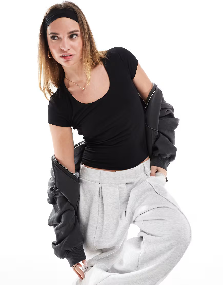 Cotton On Byron square neck short sleeve top in black | ASOS (Global)