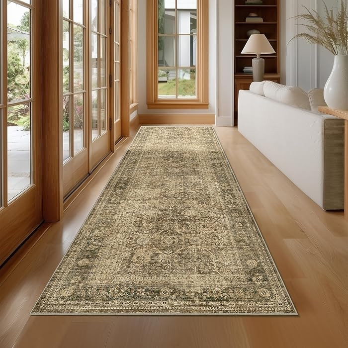 FMFUNCTEX 3x10 Runner Rug Brown Washable Vintage Neutral Distressed Non Slip Low Pile Indoor Carp... | Amazon (US)