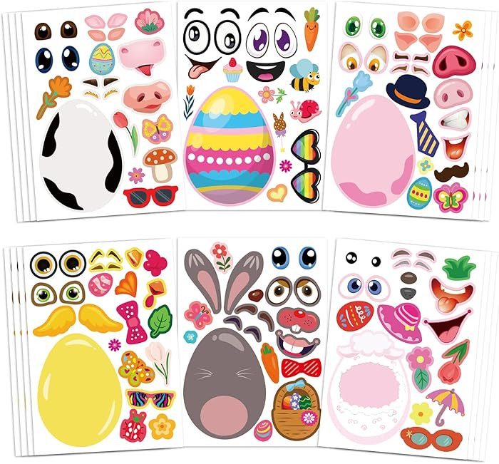 24 PCS Easter Stickers for Kids, Make A Face Stickers, Easter Basket Stuffers Egg-Themed Sticker ... | Amazon (US)