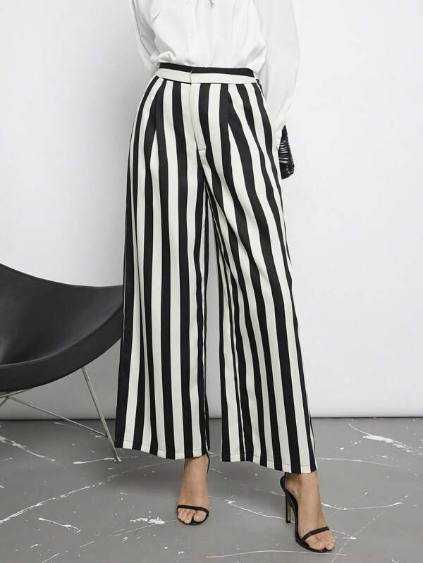 SHEIN BIZwear Striped Print Wide Leg Pants Workwear | SHEIN