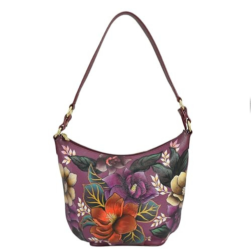 Anuschka Large Shoulder Hobo, Women's Hand-Painted Genuine Leather Handbag - Floral Dusk | Amazon (US)