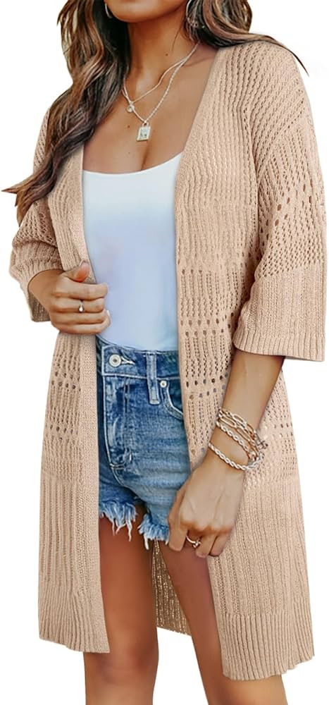 Dokotoo Cardigans for Women 2024 Summer Open Front Lightweight Short Sleeve Crochet Knit Cardigan... | Amazon (US)
