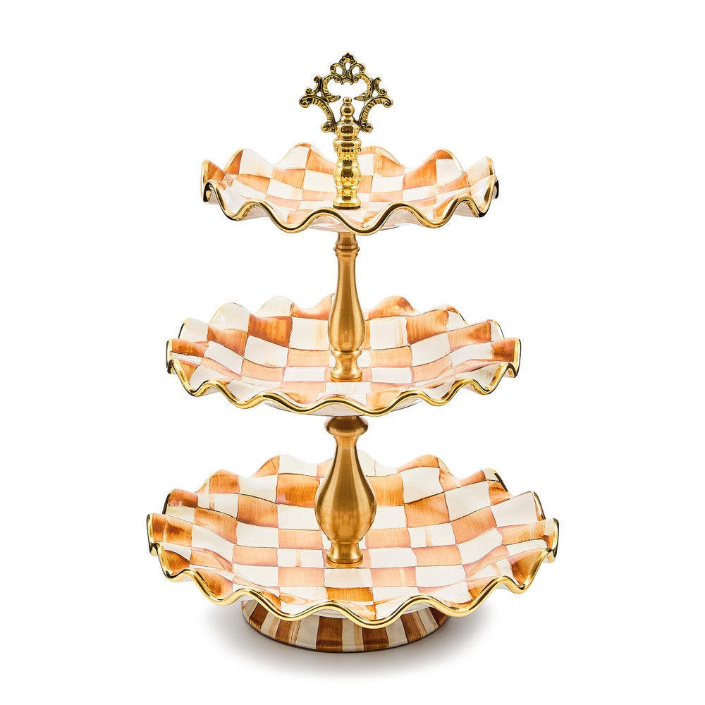 Ginger Check Ceramic Three Tier Sweet Stand | MacKenzie-Childs