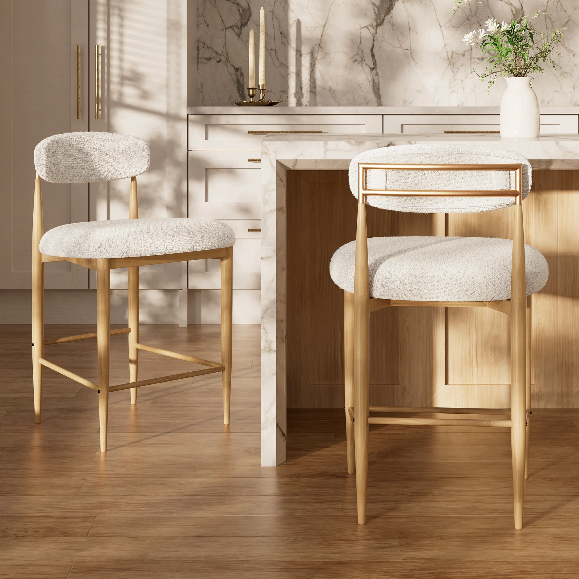 Ackley Amerson 2 Pieces Modern Bar Stool, Upholstered Bar Chair With Wood Grain Metal Legs (Set o... | Wayfair North America