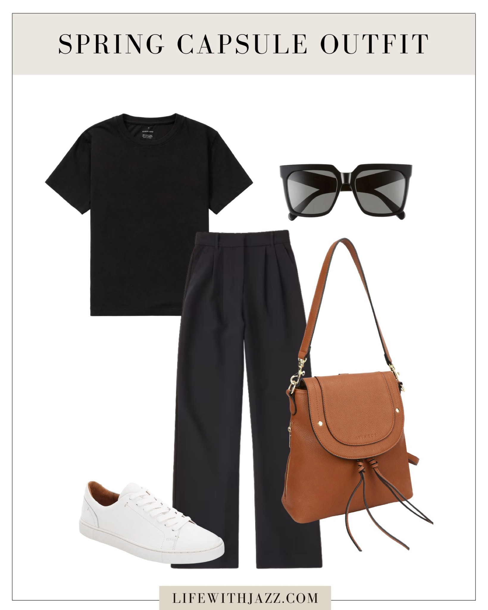 Comfy spring outfit to run errands in 

- spring outfit inspo, spring capsule wardrobe, comfy outfit, black tee, black trousers, sunglasses, backpack, purse, sneakers

#LTKSeasonal #LTKstyletip #LTKunder100