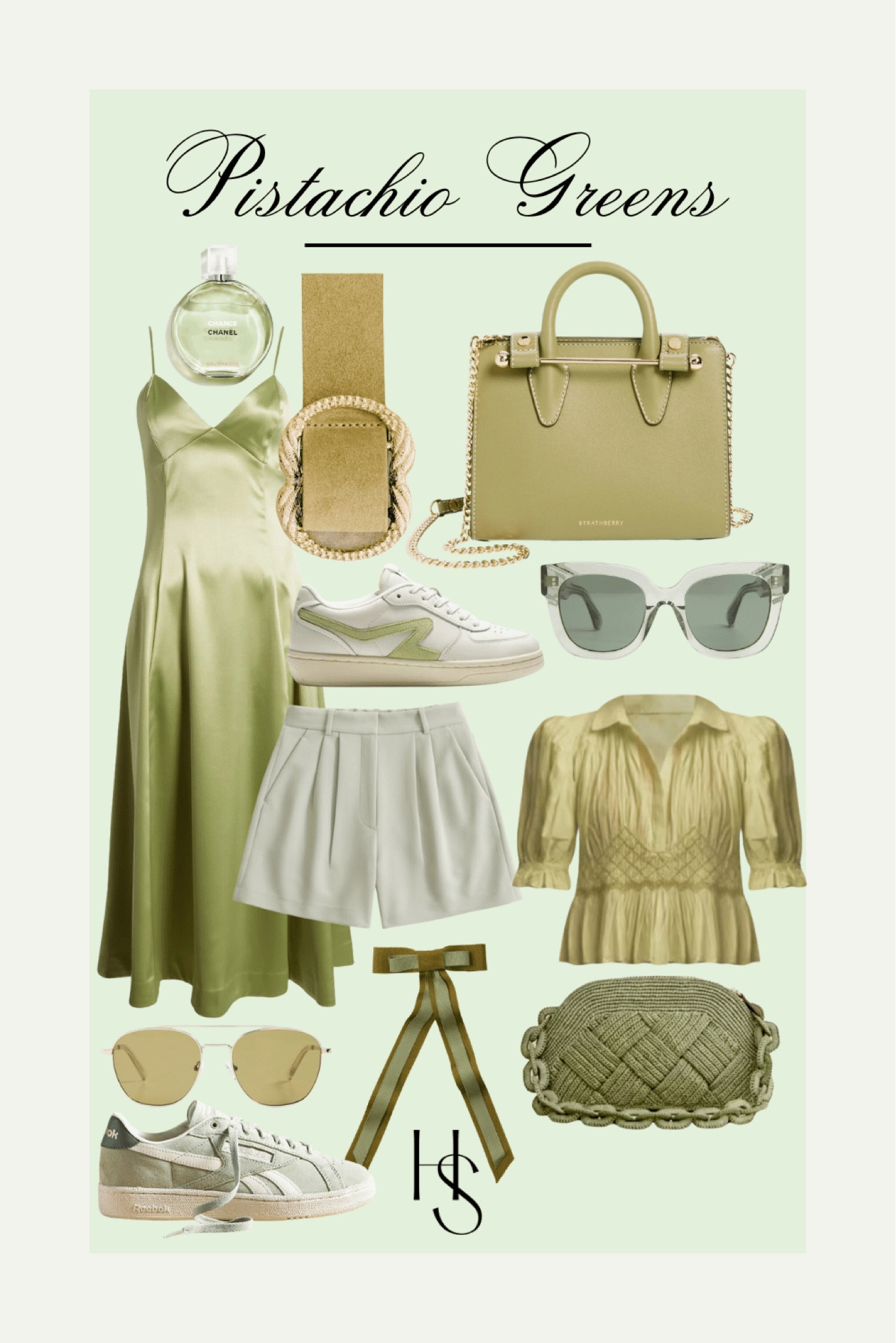 Pistachio green is one of this season’s colors I have played around with the least. I do love the softness of it and how it can be such a simple and subtle outfit add! While Refinery 29 referred to this color as “citrus zest”, I have mostly seen chartreuse, moss, and, most of all (and what I agree with the most) pistachio.