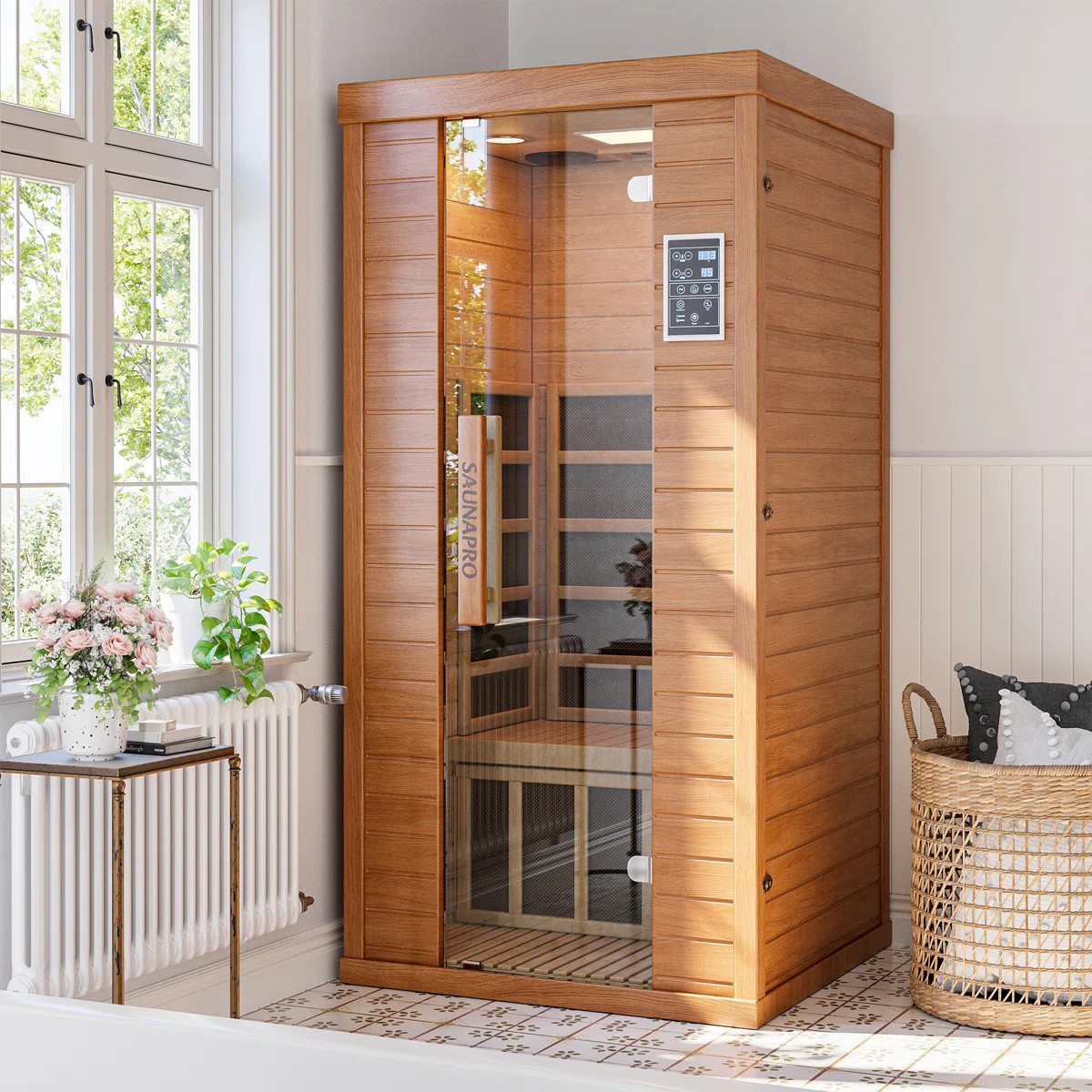Sauna Pro 1-Person Indoor Low EMF Far Infrared Sauna in Okoume with BT Speakers, LED Lighting and... | Wayfair North America