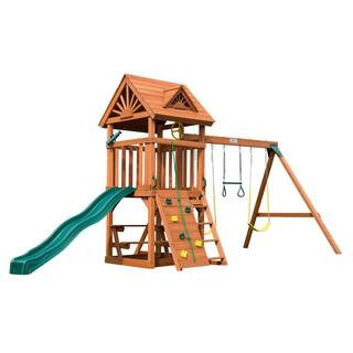Sky Tower Wooden Outdoor Playground Set with Slide, Sandbox, Swing Set, and Backyard Playground Equipment | The Home Depot