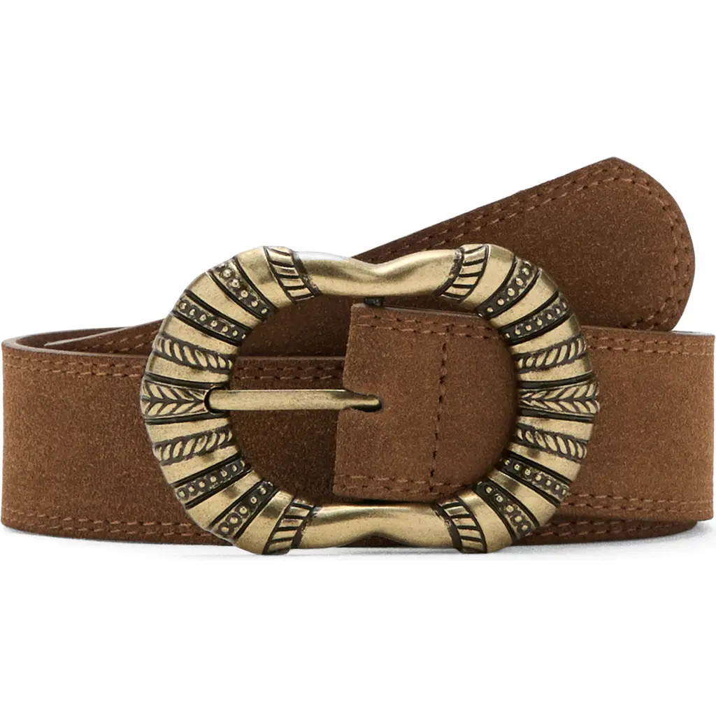 MANGO Suede Belt with Engraved Buckle in Brown at Nordstrom, Size Small | Nordstrom