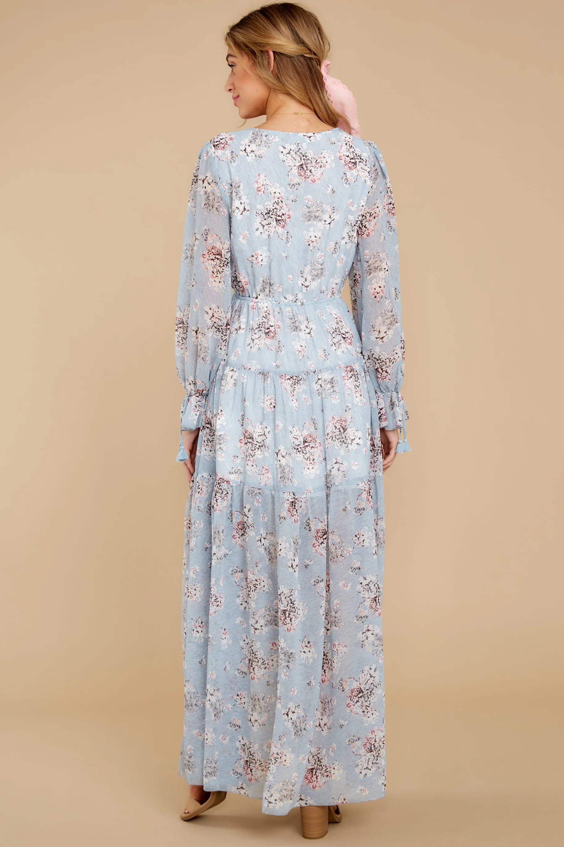 Love In Bloom Light Blue Floral Print Maxi Dress (BACKORDER JUNE) | Red Dress 
