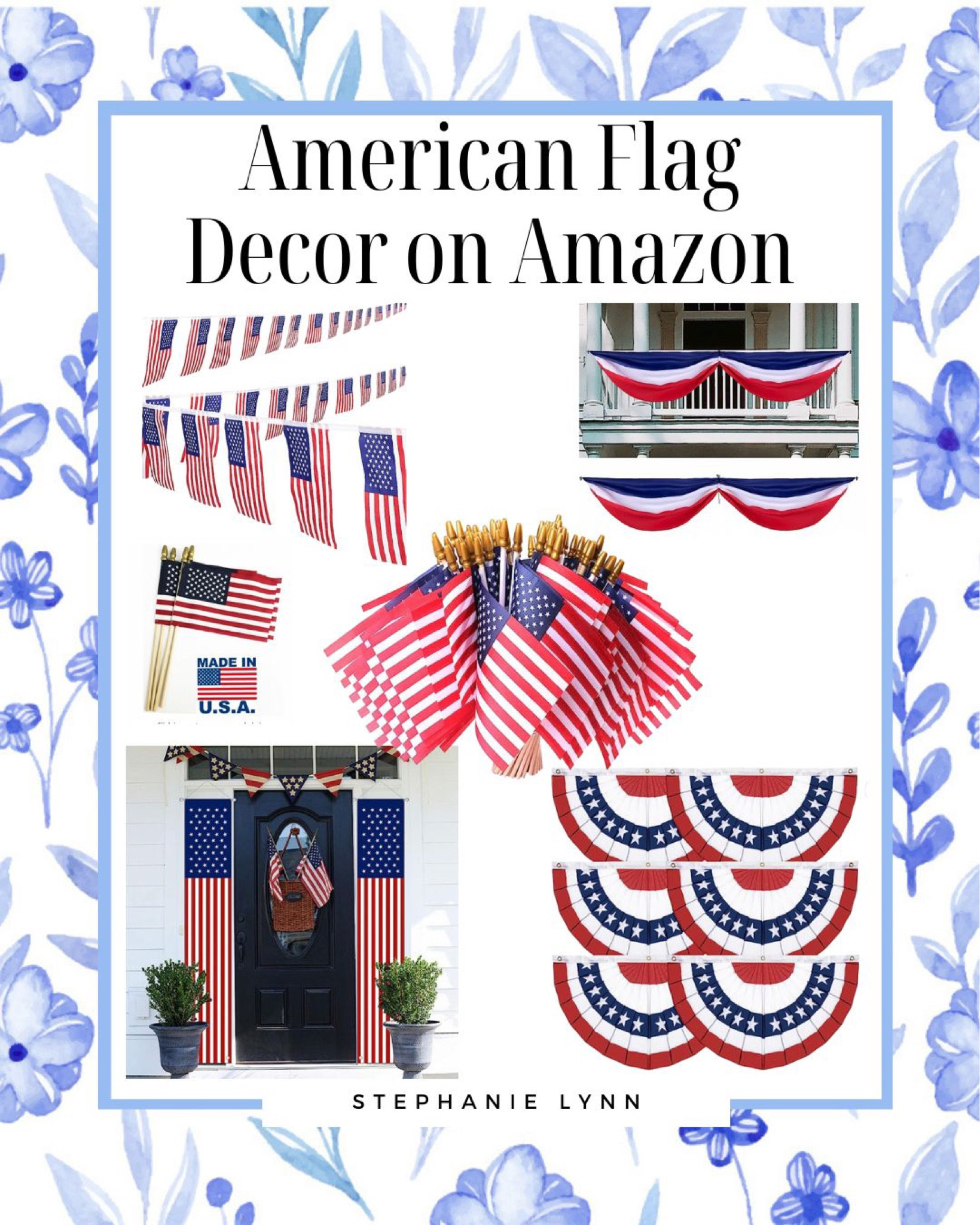 4th of July American flag decor! If you need some last minute Fourth of July decorations, I found them for you! All on Amazon, all you can get in 1-2 day shipping so it will be here by the fourth! I found mini American flags, the larger 8 x 12 American flags, bunting flags, banner, flags, to hang on your house or columns, and a flag, banner! 

#LTKhome #LTKSeasonal #LTKfamily