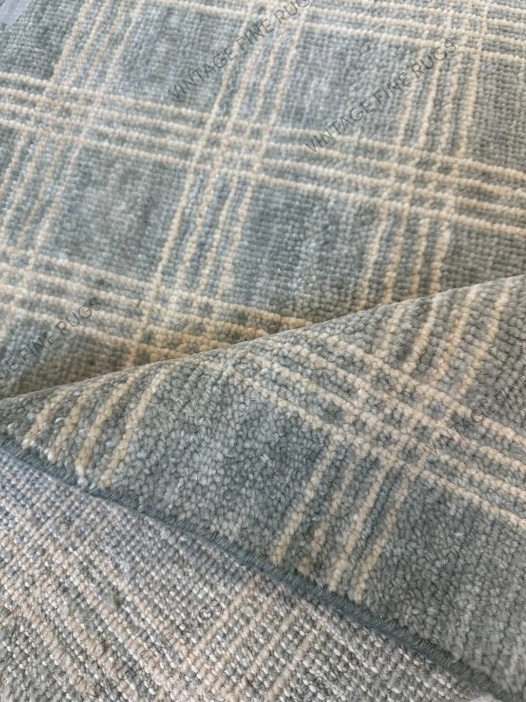 Hand Knotted Blue and Cream Plaid Wool Rug – Hand Knotted Modern Checkered Carpet – Soft Farm... | Etsy (US)