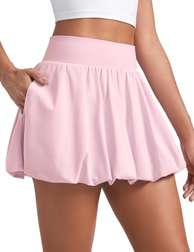 CRZ YOGA High Waisted Bubble Tennis Skirts for Women - Mini Casual Ruffled Hem Lined Balloon Skor... | Amazon (US)