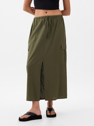 Linen-Blend Cargo Midi Skirt | Gap (US)