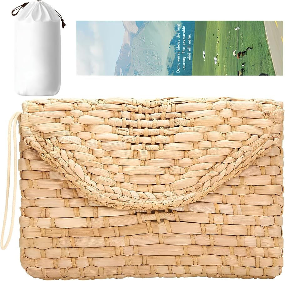 Straw Clutch Purse, Women Straw Envelope Bag Wallet Summer Beach Handbag Beach Clutch Purse | Amazon (US)
