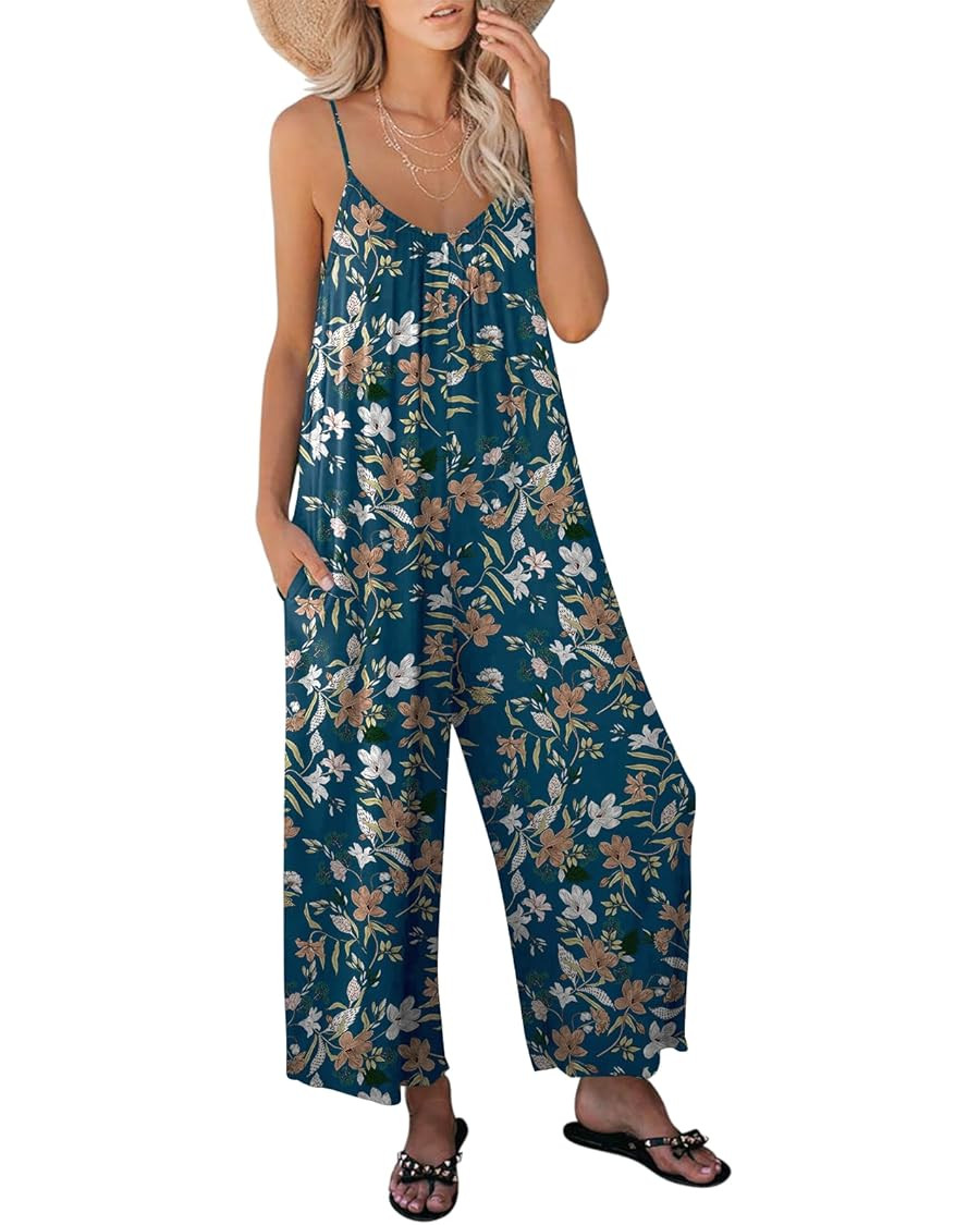 ANRABESS Women's Summer Loose Casual Sleeveless Spaghetti Strap Wide Leg Jumpsuits Rompers Outfit... | Amazon (US)