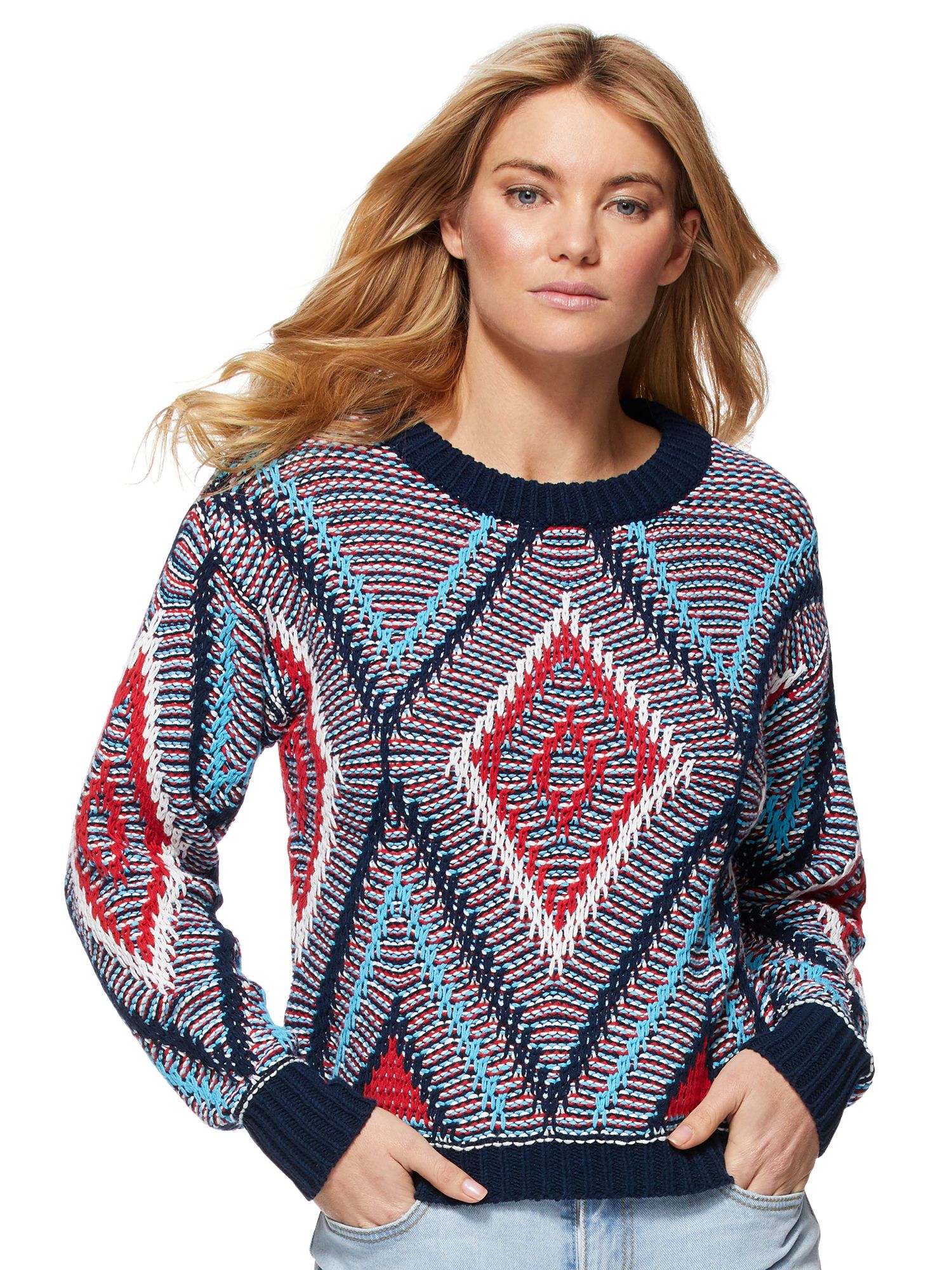 Scoop Geo Crew Neck Sweater Women's | Walmart (US)
