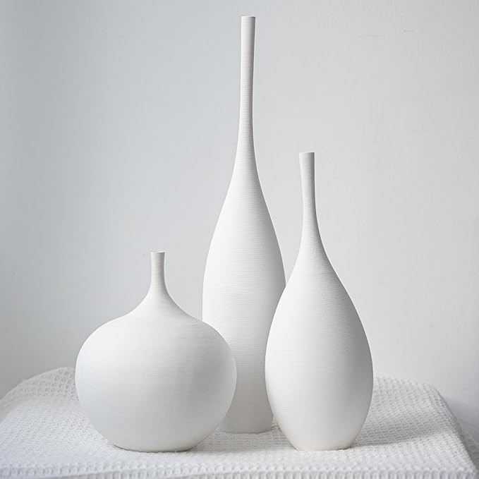 White Ceramic Vase Modern Boho Wabi-Sabi Flower Vase Set of 3 Decorative Aesthetic Vases for Cent... | Amazon (US)