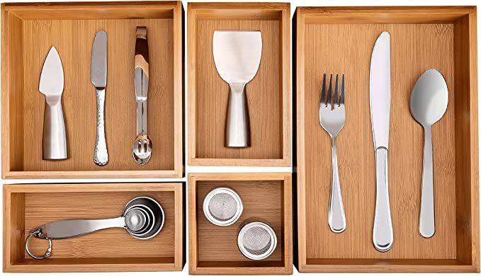 Seville Classics Bamboo Premium Organizer Storage Bins for Kitchen Silverware, Pantry, Closet, Of... | Amazon (US)