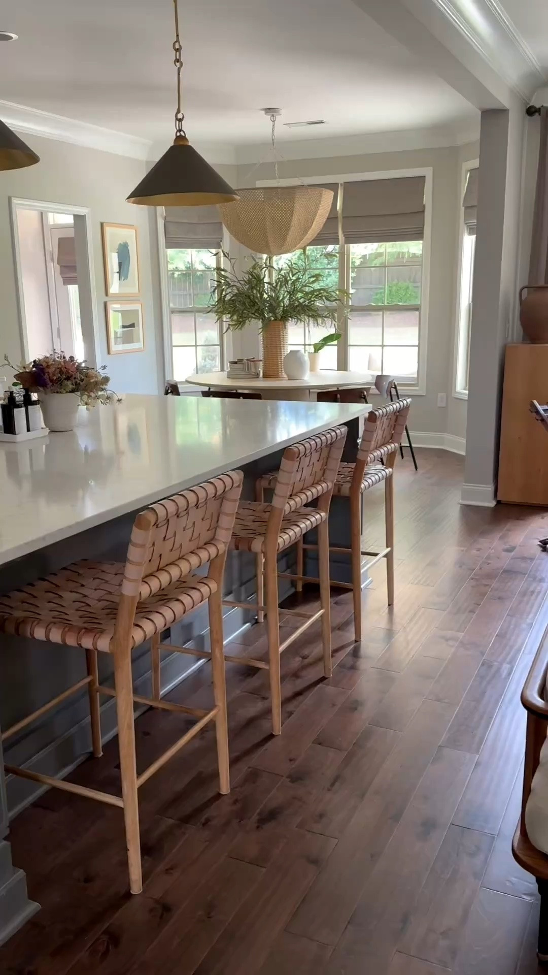 5 Ways to Elevate Your Builder-Grade Kitchen on ANY Budget

Step 1: 
Invest in Lighting
If you splurge on just one piece in your kitchen- invest in good lighting. Lighting is the jewelry of your home and a ‘buy once, cry once’ type of purchase. Accessories can be purchased on a budget and switched out easily- lighting, on the other hand, will last you decades to come. Lighting is the entire focal point of your kitchen- don’t skimp in this area. 

Step 2:
Remove the Clutter
Purge your countertops and start with a clean workspace. Stow away all of your ugly appliances, water bottles and unnecessary junk INSIDE your cabinets and drawers. You’ll be amazed at the different it makes and how much counters space you’ll acquire by this simple step. 

Step 3:
Add in Florals
Greenery, dried florals and/or fresh flowers breathe life into any space. I love to add in arrangements on the island and/or next to the sink for a pop of color and texture. Adding in florals helps to breakup the long slab of countertop without taking up much space. 

Step 4:
Incorporate a Runner
Ditch your small foam rugs and replace it with one long cohesive runner that adds color and movement to the space. I tend to lean towards handwoven runners that are dark in color to hide all of the foot traffic and accidental spills that will inevitably occur. Your runner should span the ENTIRE length of your island. 

Step 5: 
Layer in Accessories 
You can incorporate cookbooks, cutting boards, salt & pepper shakers, crocks with utensils, etc. into your space on a budget. Accessories should be useful and make sense for the space. I LOVE to add in a small scale artwork piece leaned up against a backsplash to add visual interest. 

Tip:
Lastly, ALWAYS add in a vintage piece + a touch of black to every space in your home. This will make your home look curated and not ‘cookie cutter’.

LIKE this post 
SAVE it to reference back to
COMMENT below if this was helpful 

Follow @houseofwahls for more helpful design tips. 
.
.
.
.
#homedecor #kitchen #neutralaesthetic #neutrals #home