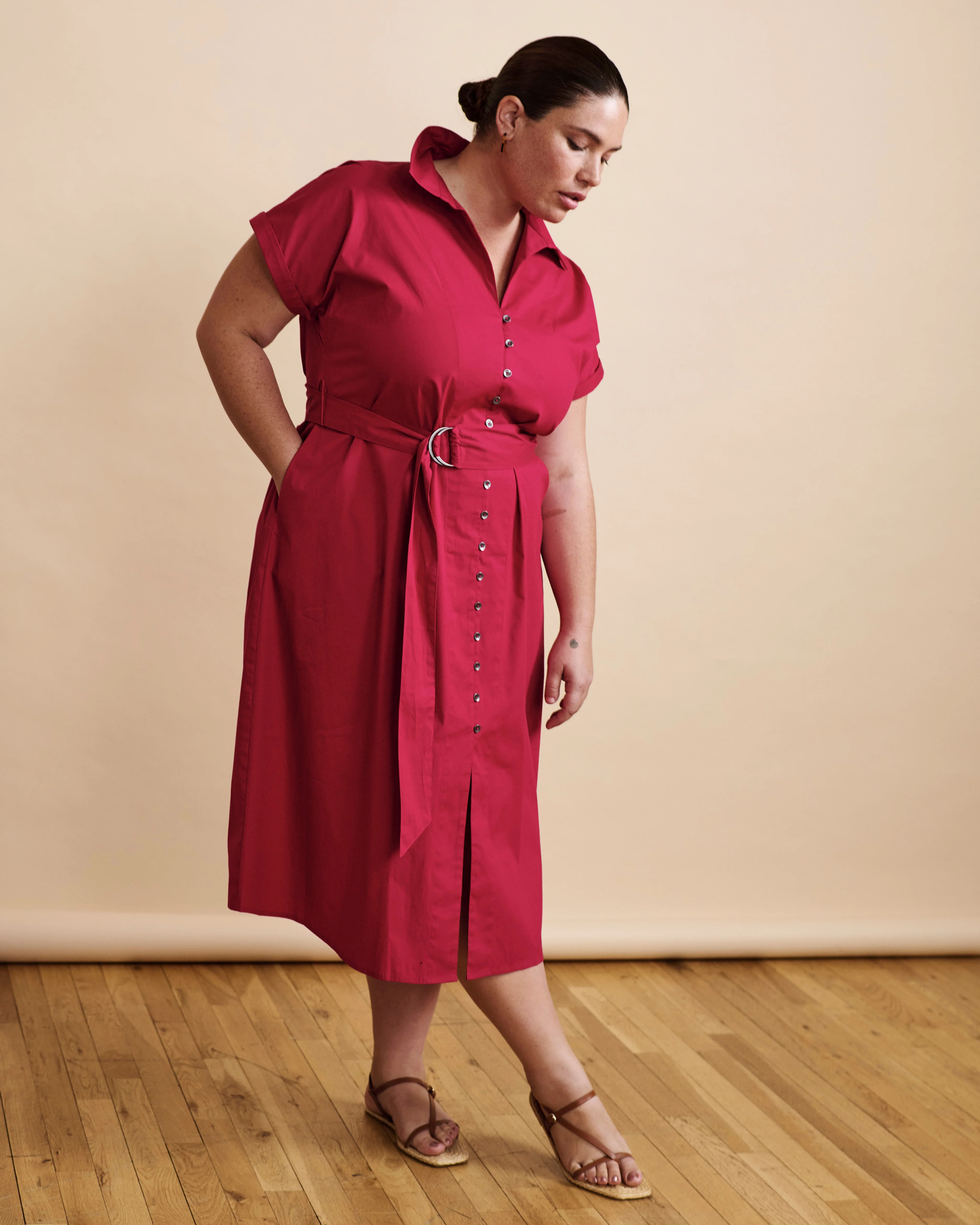 Sandy Stretch Poplin Shirtdress - Cerise | Universal Standard
